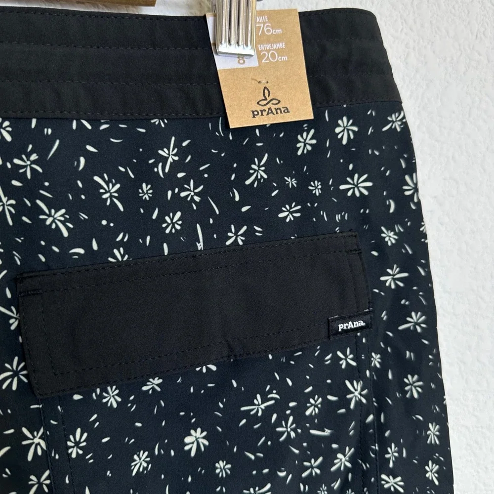 prAna Vintage Boardshort Mens 30 Black Above Floral Stretch Swim Trunks 1972761